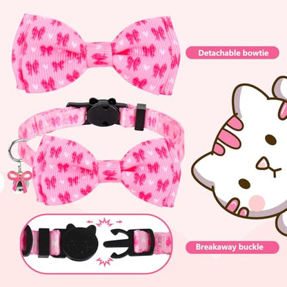 JarThenaAMCS 2Pcs Pink Bow Cat Collar Cute Coquette Bowtie Collar with Breakaway Bell Bowknot Adjustable Kitten Collars for Girl Boy Cat Small Pet - style: bow