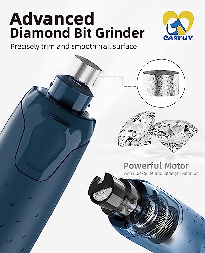 Casfuy Dog Nail Grinder Quiet - (45db) 6-Speed Pet Nail Grinder with 2 LED Lights for Large Medium Small Puppy Dogs/Cats, Professional 3 Ports Rechargeable Electric Dog Nail Trimmer with Dust Cap - color: Blue