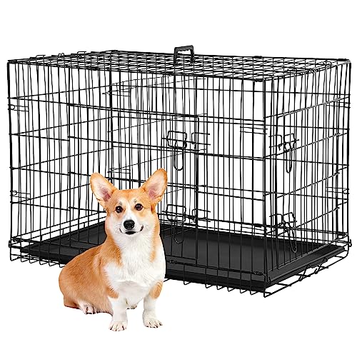 Dog Crates for Large Dogs Outdoor Indoor, Dog Cage Kennel Foldable Metal Wire Dog Crate with Leak-Proof Tray and Handle Double Door, Animal Pet Cage, 36 Inch - size: 36 INCH