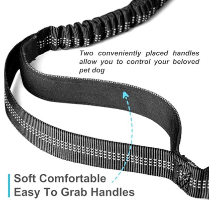 Laqibak Hands Free Dog Leash, Adjustable Waist Leash for Dog Walking, Dual Bungee 4.2-6.7 Feet Long with Reflective Stitches for Walking Hiking Running, Fits 26"- 43" Inch Waist, Black - color: Black