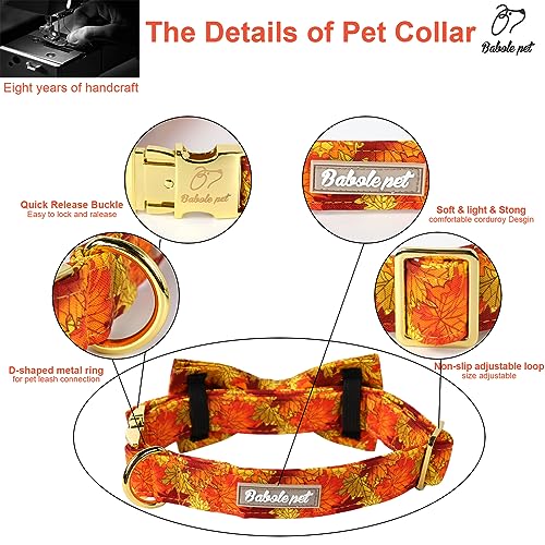 Fall Dog Collar with Bow Tie - Cute Fall Gold Maple Thansgiving Dog Collars, Adjustable Cotton Metal Buckle Bowtie Collar for Small Medium Large Boy Girl Dogs XS - color: B-Maple Leaf, size: XS