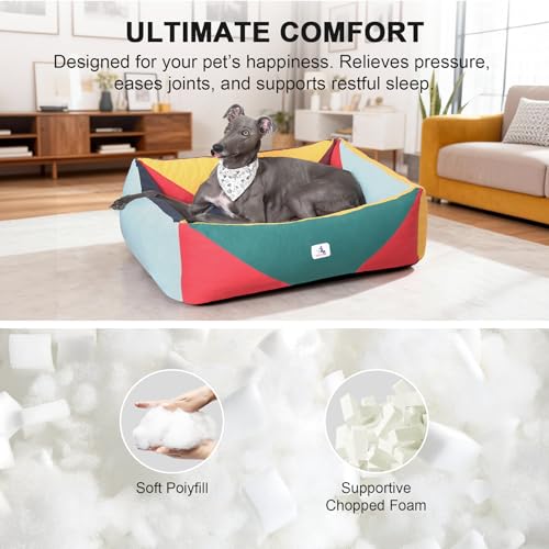 Cotton Canvas Dog Bed, Dog Beds Large Sized Dog, Orthopedic Bed with Washable Removable Cover, Durable 290 GSM Cotton Anti-chewing Pet Bed with Anti-Slip Bottom (38"x30"x12", Red&Yellow&Green) - color: Red+Green+Yellow, size: Large