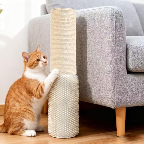 4 Pcs M8 Cat Scratching Post Replacement with Screws, 15.7×3.9-Inch Upgraded Natural Sisal and Soft-Spiked Cat Tree Replacement Parts, for Cat Tower Furniture - color: M8+White02