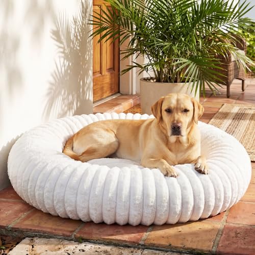 Self Warming Pet Bed, Donut Dog Bed for Large Dogs - Pet Bed with Removable Cover, Self-Heating Winter Pet Beds for Medium & Big Dogs, Egg Tart Design (L) - size: 36*36*10 inches