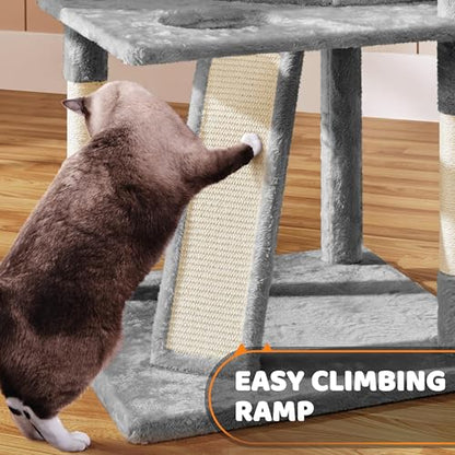 Yaheetech | 68.5in Cat Tree | for Large Cats | Multi-Level Cat Tower with 3 Wide Perches, Large Condo | Stable Pet Play House w/Sisal-Covered Scratching Posts & Board | Light Gray - color: Light Gray, size: 68.5in