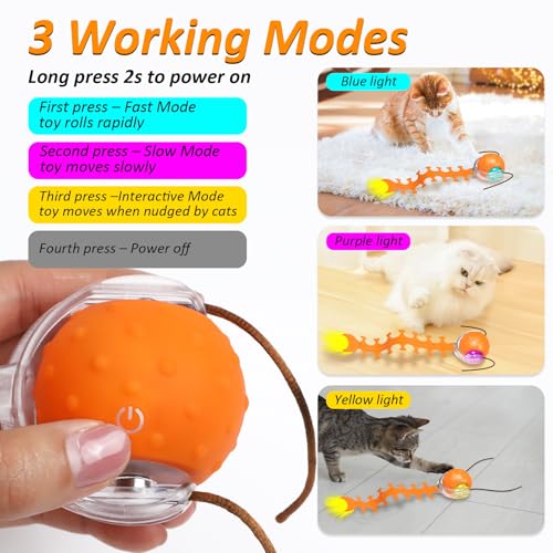 Waaiio Interactive Cat Toy with Centipede Tail,Fast Rolling Ball, Rechargeable Toys for Bored Indoor Adult Cats, Touch Activated/Rechargeable/Bird Chirping Squeaky