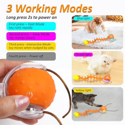 Waaiio Interactive Cat Toy with Centipede Tail,Fast Rolling Ball, Rechargeable Toys for Bored Indoor Adult Cats, Touch Activated/Rechargeable/Bird Chirping Squeaky