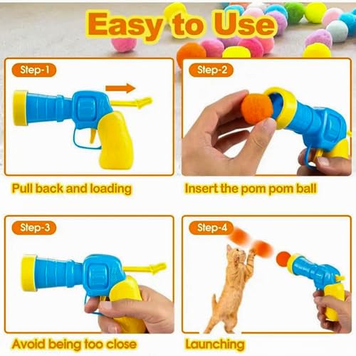 30 Pcs Soft Pom Pom Balls for Kittens with Cat Ball Launcher Toy, Interactive Plush Toy for Kitten Training and Play - Pet Products for Cats (3.0 CM with Bloster) - size: 1.2 Inches 30 Balls With Ball Gun