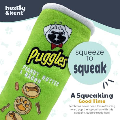 Huxley & Kent Funny Dog Toy w/Squeaker – Power Plush Squeaky Dog Toys for Small, Medium & Large Dogs – Soft Stuffed Animal for Indoor Play & Fetch - Puggles Can, Small - size: Small, style: Puggles Can