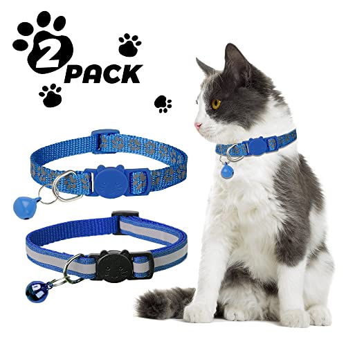 2 Pack Reflective Cat Collar Breakaway with Bell,Personalized Kitten Collars,Adjustable Safety Buckle Collar for Male Cats Girls & Boys (Navy Blue) - color: Navy Blue