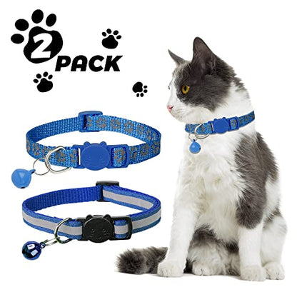 2 Pack Reflective Cat Collar Breakaway with Bell,Personalized Kitten Collars,Adjustable Safety Buckle Collar for Male Cats Girls & Boys (Navy Blue) - color: Navy Blue