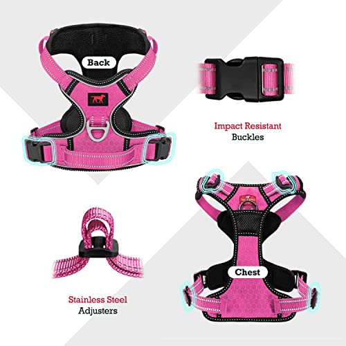 Tuff Pupper No Pull Easy Walk Dog Harness | Heavy Duty Pet Vest | Front & Back Leash Clips | Strong Safety Handle | Reflective Anti Pull Vest | Comfortable Padded Escape Proof Harness (Small, Pink) - color: Hot Pink, size: Small (Neck: 10-17" , Chest: 14-