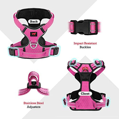 Tuff Pupper No Pull Easy Walk Dog Harness | Heavy Duty Pet Vest | Front & Back Leash Clips | Strong Safety Handle | Reflective Anti Pull Vest | Comfortable Padded Escape Proof Harness (Small, Pink) - color: Hot Pink, size: Small (Neck: 10-17" , Chest: 14-