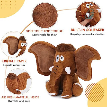 Letsmeet Interactive Plush Dog Squeaky Toys Fun Puppy Toy with Crinkle Paper for Interactive Chew and Play Beat Boredom with This Dog Puzzle Toy for Small Medium Large Dogs - style: Mammoth