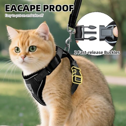 PUPTECK Cat Harness and Leash Set Escape Proof Reflective Cat Walking Harness Adjustable Soft Breathable Mesh Vest for Small Pets, Black, XS - color: Black, size: XS (NECK 8.5", CHEST 11"-14")