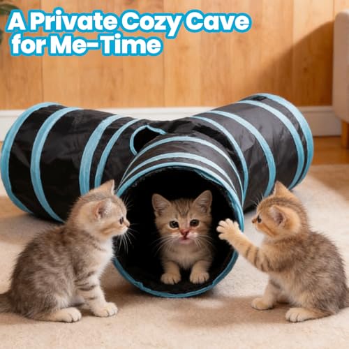 Pet Tunnel for Indoor Cats, 3-Way Collapsible Interactive Pet Tube Infused Catnip, Crawling Runway Toy for Kittens & Adult Cats, Bed Hideaway Toy for Small Pets & Animals