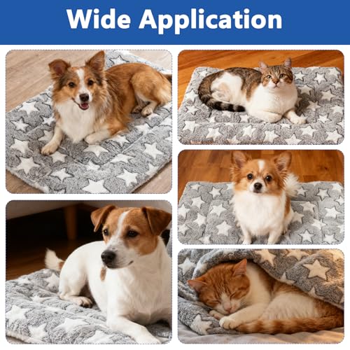 4 Pcs Dog Bed Mat Crate Pad Reversible Mat Machine Washable Bed Star Pet Sleeping Kennel Pad for Crate for Small, Medium, Large Dog(16 x 24 x 1.2 Inch,Gray)