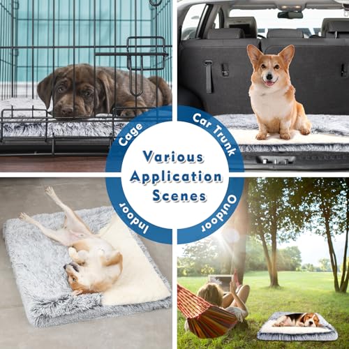 Dog Bed with Cover Cave, Orthopedic Dog Bed with Blanket, 33.5 * 27.6'' Rectangle Pet Crate Cozy Cuddler Mat, Anti-Anxiety Memory Foam Calming Pad for Puppy Cat with Removable Washable Cover - color: Grey