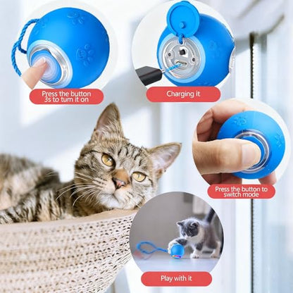 FUNNYDUCK Speed 2.0 Tail Interactive Cat Toys for Indoor Cats – Smart Motion-Activated Rolling Ball with Tail, Chirping Sounds, and USB Rechargeable Design for Enrichment & Exercise - color: Blue tail