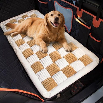 Dog Bed for Car Back Seat Soft Plush Backseat Pet Bed Mat Non-Slip Travel Pet Mat, Fuzzy Plaid Dog Seat Cover, Fit for Backseat Extenders and Trucks SUVs (Brown and White, 54" x 24.8") - color: Brown and White