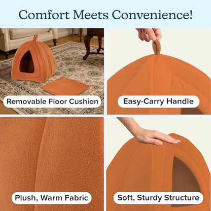 Cat House - Indoor Cat Bed with Removable Foam Cushion - Pet Tent for Kittens, Rabbits, Guinea Pigs, and Other Small Animals by PETMAKER (Brown)