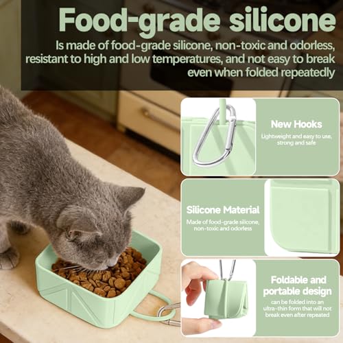 Collapsible Pet Bowls for Dogs and Cats, Portable Travel Silicone Foldable Dog Water Food Bowl with Carabiner 10.5x10.5x4.5cm - color: Green