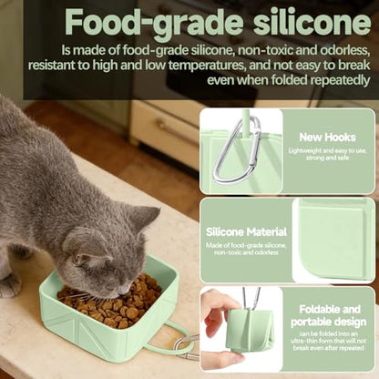 Collapsible Pet Bowls for Dogs and Cats, Portable Travel Silicone Foldable Dog Water Food Bowl with Carabiner 10.5x10.5x4.5cm - color: Green