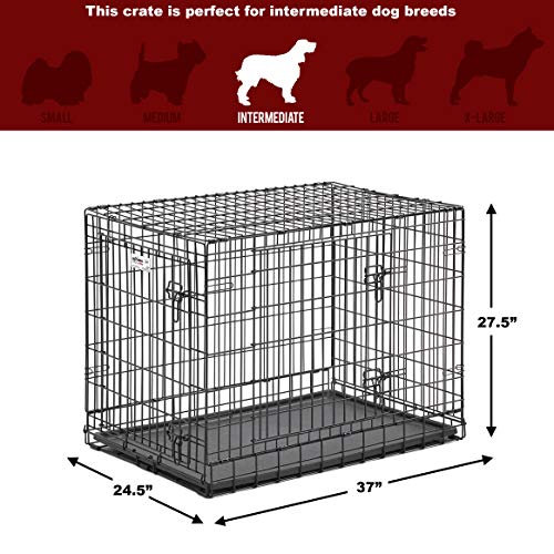 MidWest Homes for Pets Ultima Pro Heavy-Duty 36-Inch Dog Crate, Ultra-Strong Steel Double Door Pet Cage for Medium to Large Breeds, Accessories Included - size: 37.0"L x 24.5"W x 27.5"H