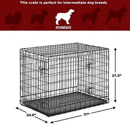 MidWest Homes for Pets Ultima Pro Heavy-Duty 36-Inch Dog Crate, Ultra-Strong Steel Double Door Pet Cage for Medium to Large Breeds, Accessories Included - size: 37.0"L x 24.5"W x 27.5"H