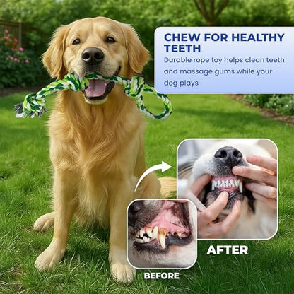 Dog Rope Toys, Heavy Duty Chew Toy for Large Dogs, 2-Pack Durable Tug of War Toys, 100% Cotton, Safe & Washable, Great for Teeth Cleaning, (Blue/White and Green/White/Green) - color: blue/white and green/white/green