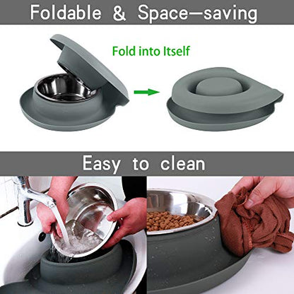 100% Waterproof BPA Free Pet Dog Bowls2 Stainless Steel（53oz+27oz） with 1.35“ Raised Edge Silicone Mat + Slow Feed Dog Water and Food Bowls for Feeding Small Large Dogs Cats Puppies (Gray) - color: Gray