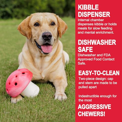 Natural Rubber Dog Enrichment Toys for Large Dogs, Slow Feeder to Keep Them Busy - Lifetime Replacement - Durable Treat Dispensing Dog Puzzle Toys for Large Breed - color: Mushroom Slow Feeder