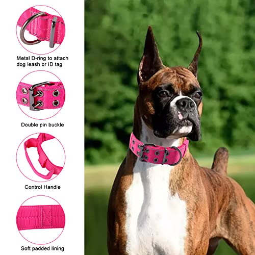 Reflective Dog Collar Heavy Duty Tactical with Control Handle and Metal Buckle for Dog Training(M,Pink) - color: Pink, size: Medium (Pack of 1)