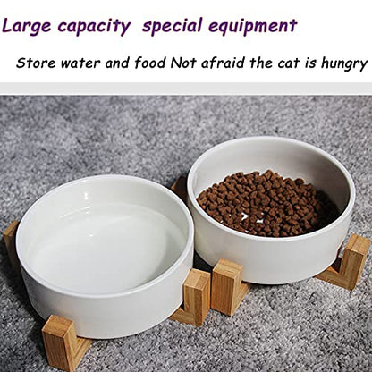 Petygooing White Ceramic Cat Dog Bowl Set with Stand,Small Dog Bowls,Pet Food and Water Dish, Anti Slip Set of 2 Cat Bowls Pet Food Bowl- Pet Dish Small Size Pet (13.5OZ/5.1 in) - color: White, size: Puppy/Small Size Dogs & Cat Bowls 400ML*2