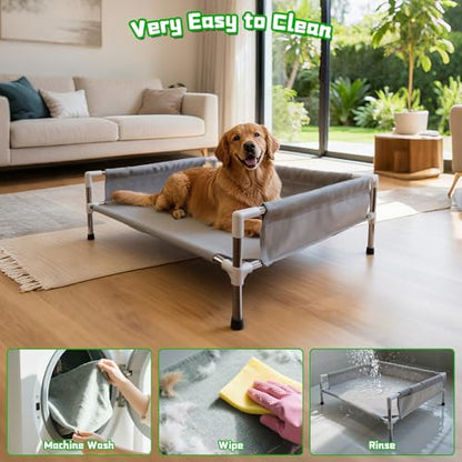 Makerfire Elevated Dog Bed, Raised Dog Sofa Bed for Medium Dogs, Detachable Cooling Indoor/Outdoor Pet Cot with Non-Slip Feet, Polyester Cotton (33''L x 26.5''W x 11.6''H) - color: Grey-M+ (33'' L x 26.5'' W x 11.6" H)
