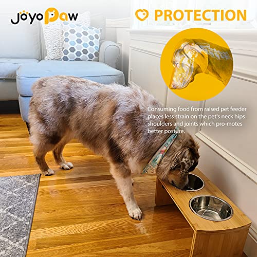 Elevated Dog Bowls, Bamboo Raised Dog Bowl for Medium Dogs, with 2 Stainless Steel Bowls (7'' Tall-40 oz Bowl) - color: Natural, size: Medium: 7'' Tall-40oz Bowl