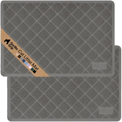 GORILLA GRIP Cat Litter Box Mat, Cushioned Coil Mesh Litter Trapping Mats, Scatter Control Supplies for Less Mess, Phthalate Free, Ultra Deep Catch Grooves, Rinse or Vacuum to Clean, 24x17 Gray 2 Pack - color: Grey, style: Small (24" x 17") x 2