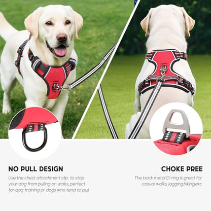 Dog Harness Small Sized, No Pull with Neck Lockable Snap,No Choke Front Clip Dog Reflective Harness,Adjustable Metal Rings 3 Buckles,Easy Control Handle for Small Dogs Red S - color: Lock Red, size: Small (Pack of 1)