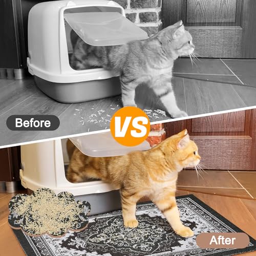 Glittme Cat Litter Mat with Non-Slip Bottom Litter Box Mat 40"X30" Litter Trapping Mat Easy to Clean Washable Cat Food Mat for Kitty,XL - color: Black, size: 40"x30"