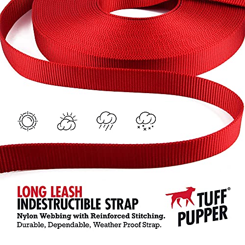 Tuff Pupper Heavy Duty Long Dog Leash | 30 Foot | Buckle Handle | Dog Recall Training Leash | High Visibility Nylon Webbing Leash | Rust Resistant Swivel Clasp/Clip Provides for Tangle Free Use - size: 30 Foot