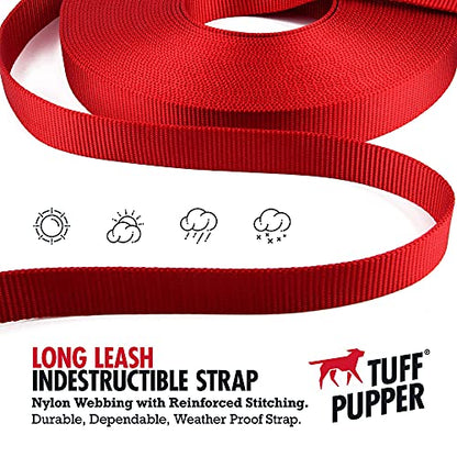Tuff Pupper Heavy Duty Long Dog Leash | 50 Foot | Buckle Handle | High Visibility Nylon Webbing | Rust Resistant Swivel Clip - size: 50 Foot