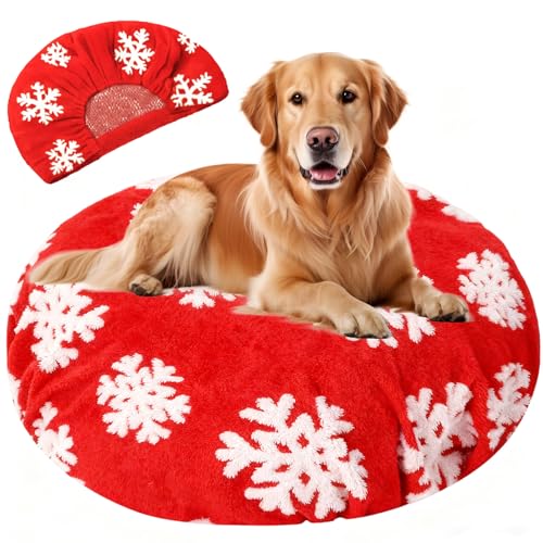 Oudain Dog Bed Cover 45 x 45 x 11 Red Snowflakes Waterproof Round Dog Bed Cover Replacement Washable for Round Dogs Beds Valentine's Day Christmas Winter Decor Scratch Resistant Mattress Protector - size: 45" X 45" X 11", style: Red and White Snowflakes