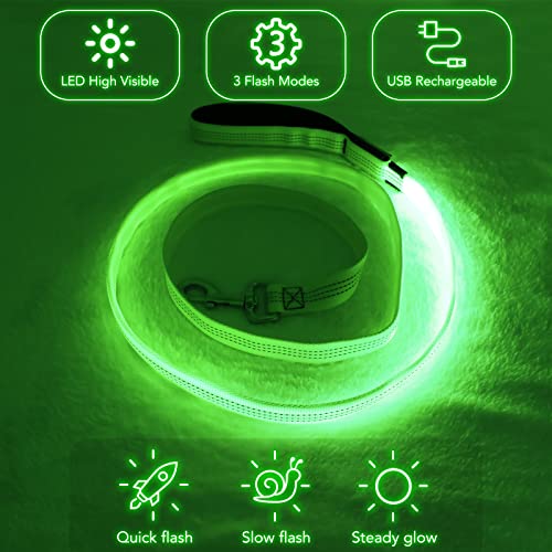 Colaseeme Light Up Dog Leash, LED Pet Leashes USB Rechargeable, Glow Safety Dogs Lights at Night (4FT,Green & Reflective Wires) - color: Green & Reflective Wires, size: 4FT
