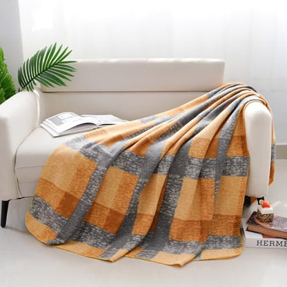 ZYFZCYBL Fleece Throw Blanket Blankets Bulk 6 Pack Soft Lightweight for Cozy Polar Fleece 50 x 60 Solid Pet-Friendly Colorful Bed Sofa Couch Fleece Fabric Travel Wedding Gift（Yellow and Grey） - color: Plaid (Yellow and Grey)