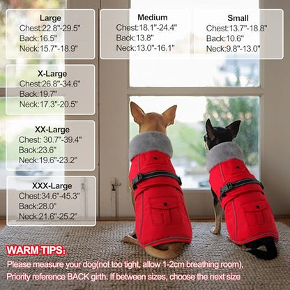 Dog Coat with Pocket, Waterproof Dog Jacket with Adjustable Buckle, Reflective Puppy Winter Coat Warm Turtleneck Fleece SnowJacket for Small Medium Large Dogs - Red S - color: Red, size: Small(Chest:13.7"-18.8", Back:10.6")