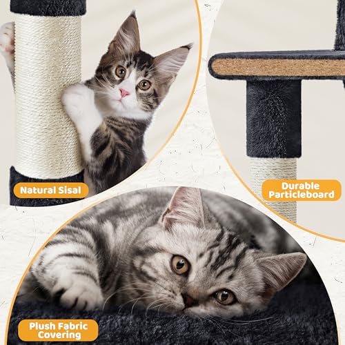 Yaheetech 54in Cat Tree Tower, Multi-Level Activity Center with Scratching Posts, Cozy Condo, Climbing Ladder & Hammock, Pet Play House for Kittens & Small Cats, Black - color: Black