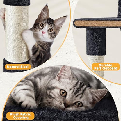 Yaheetech 54in Cat Tree Tower, Multi-Level Activity Center with Scratching Posts, Cozy Condo, Climbing Ladder & Hammock, Pet Play House for Kittens & Small Cats, Black - color: Black