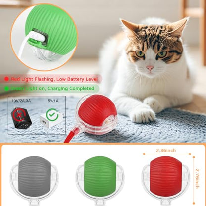 Goosheep 2025 New 3Pack Cat Ball Kitten Toys for Indoor Interactive Kitty Ball Toy Speedy Tail 360° Automatic Rolling(Red Grey Green) - size: 3 Pack