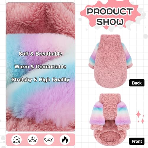 Dog Sweater for Small Winter Warm Fleece Turtleneck Sweatshirt Clothes Boy Girls Pet Pullover with Rainbow Sleeves Cat Apparel Stretchy Outfit(Pink,XX-Small) - color: Pink, size: XX-Small