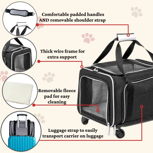 RUFF LIFE 101 Airline Approved Expandable Premium Pet Carrier on Wheels- Two Sided Rolling Carrier- Designed for Dogs & Cats- Extra Spacious Soft Lined Carrier! (Black) (RL-PET-CARRIER-WHEELS) - color: BLACK